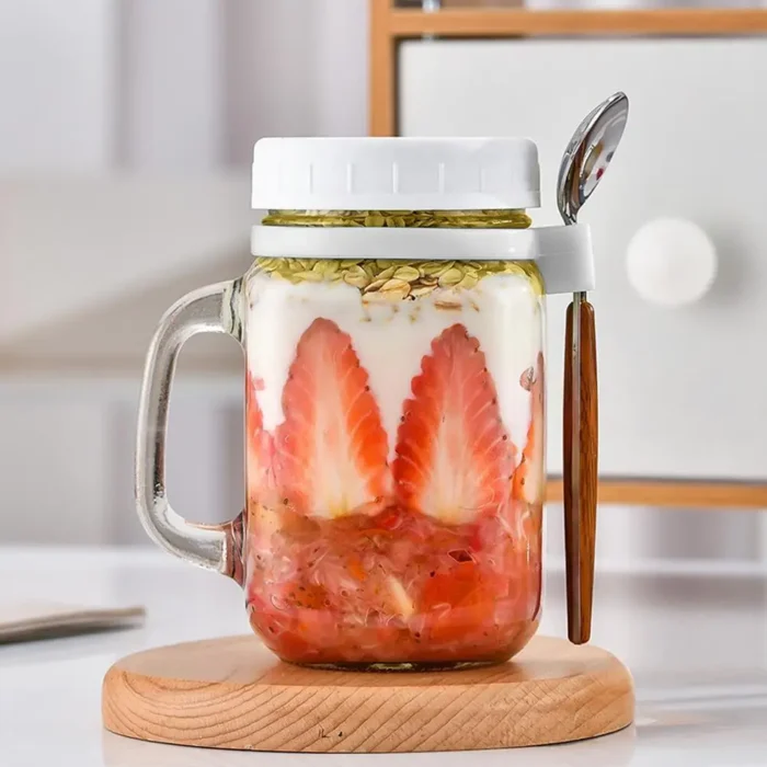 Overnight Oats Jars Milk Fruit Salad Food Storage Container Glass Breakfast Cup With Spoon Coffee Tea Can Kitchen Item - Image 1