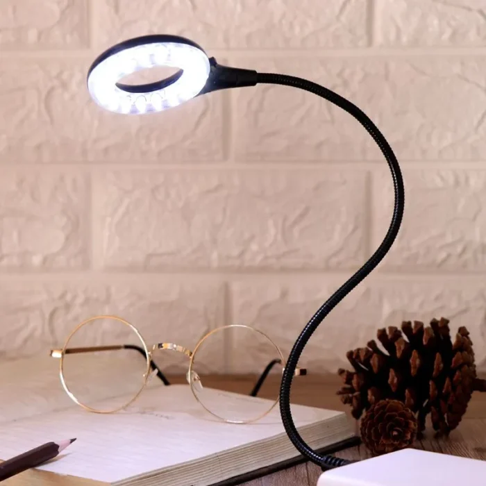 USB Gadgets Ring LED Light USB Table Desk Lamp 5V Bright Bulb Flexible Gooseneck Adjustable Angle Reading Camping Laptop Desktop - Image 1
