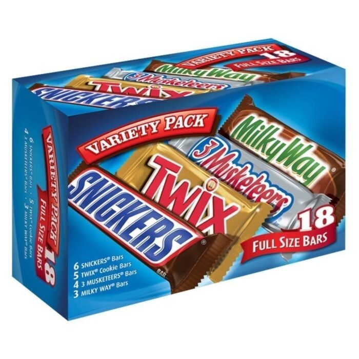 Mars Chocolate, Full Size Candy Bars Assorted Variety,(Milky Way, Twix, Snickers, 3 Musketeers), 33.31 Ounce, 18 Count - Image 1